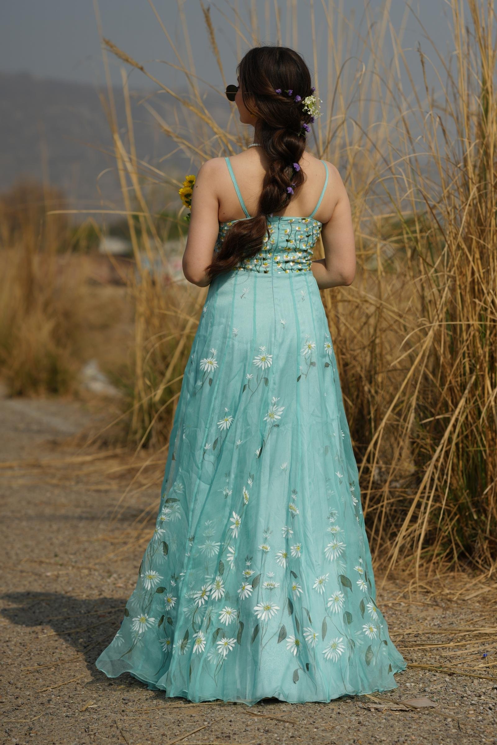 Back View of Handpainted Organza Gown